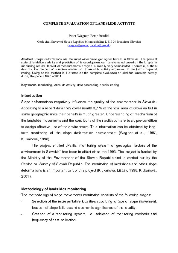 (PDF) COMPLETE EVALUATION OF LANDSLIDE ACTIVITY