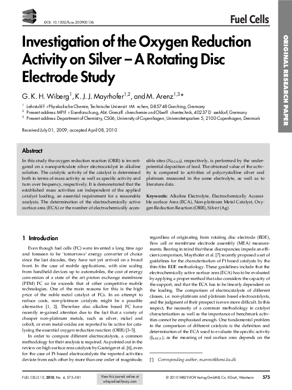(PDF) Investigation of the Oxygen Reduction Activity on Silver - A ...