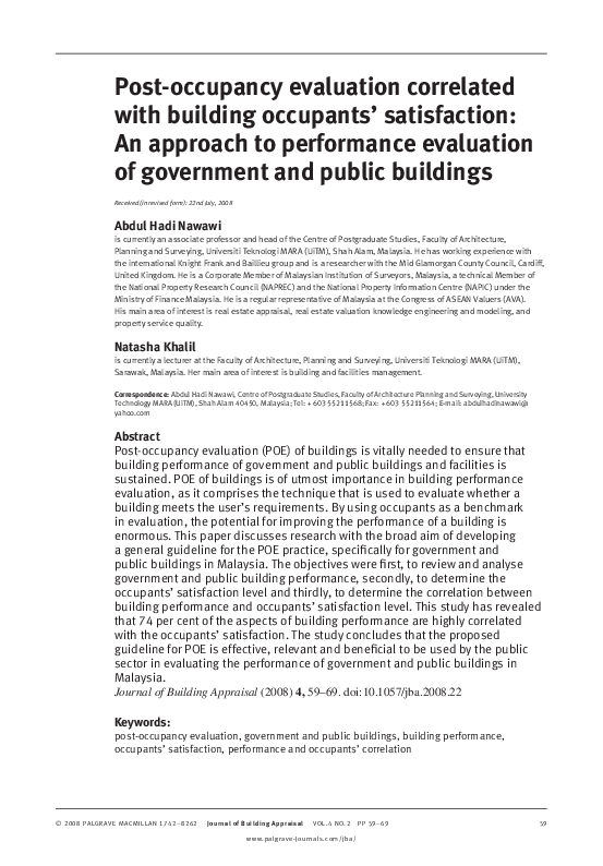 (PDF) Postoccupancy evaluation correlated with building occupants