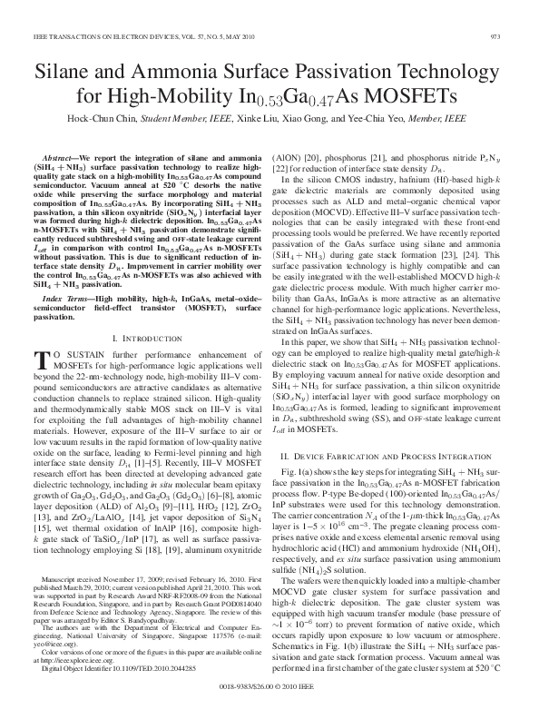 (PDF) Silane and Ammonia Surface Passivation Technology for High ...