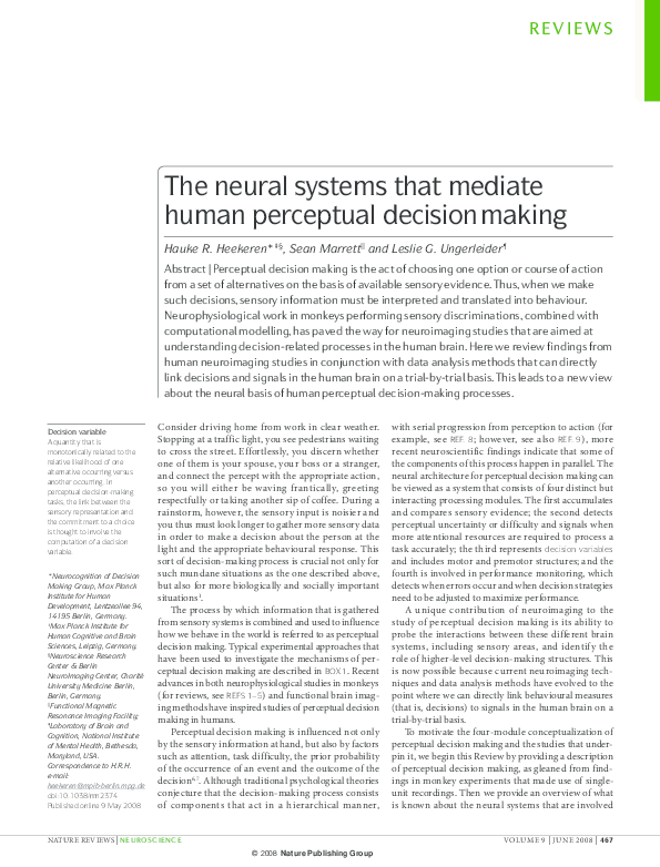 (PDF) The neural systems that mediate human perceptual decision making