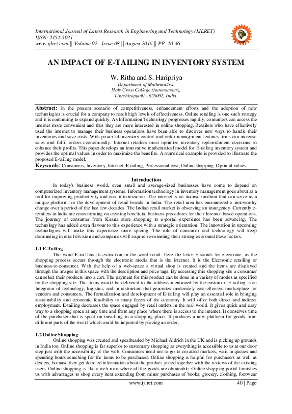 (PDF) AN IMPACT OF E-TAILING IN INVENTORY SYSTEM