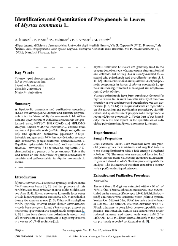 (PDF) Identification and quantitation of polyphenols in leaves ofMyrtus
