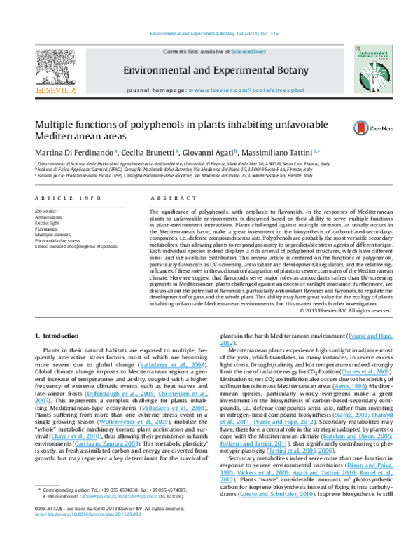 (PDF) Multiple functions of polyphenols in plants inhabiting ...