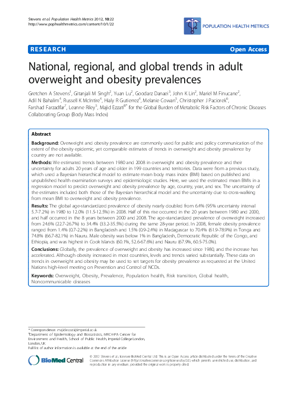 (PDF) Adult Female Overweight and Obesity Prevalence in Seven Sub ...