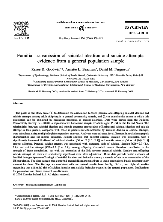 (PDF) Familial transmission of suicidal ideation and suicide attempts ...