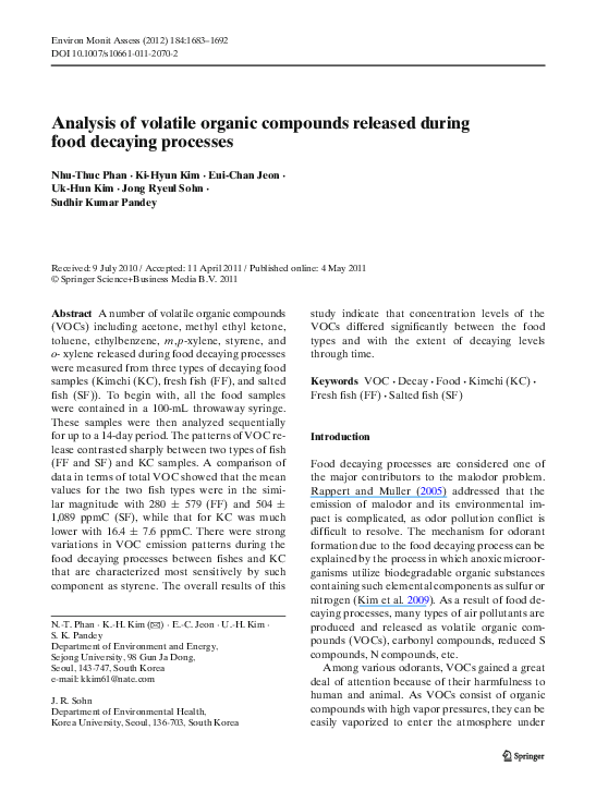 (PDF) Analysis of volatile organic compounds released during food ...