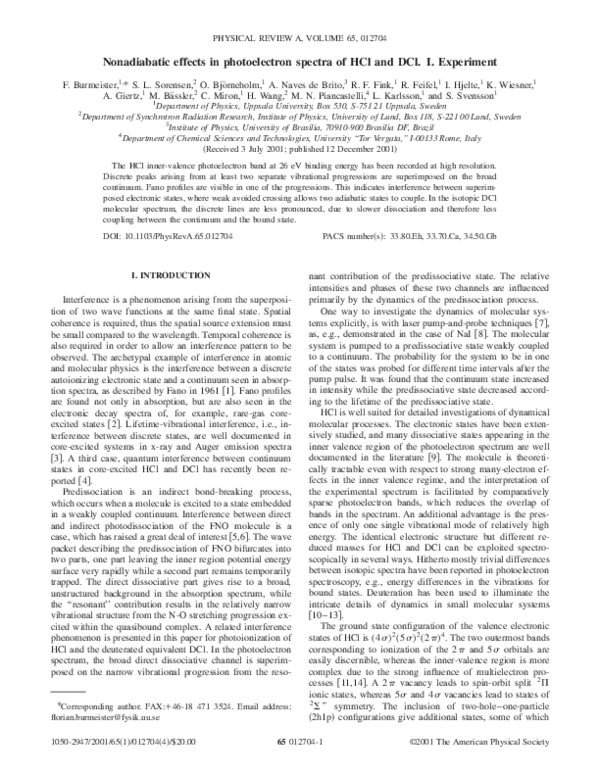 (PDF) Nonadiabatic effects in the photoelectron spectra of HCl and DCl ...