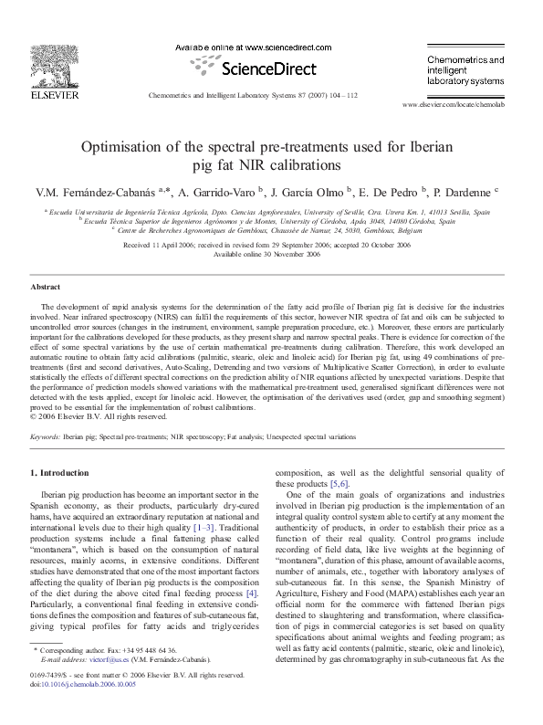 (PDF) Optimisation of the spectral pretreatments used for Iberian pig