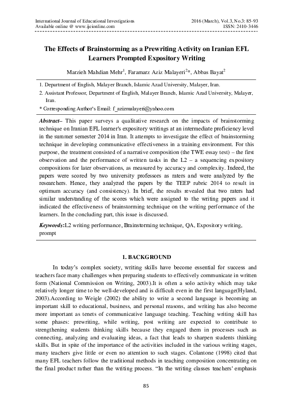 (PDF) The Effects of Brainstorming as a Prewriting Activity on Iranian ...