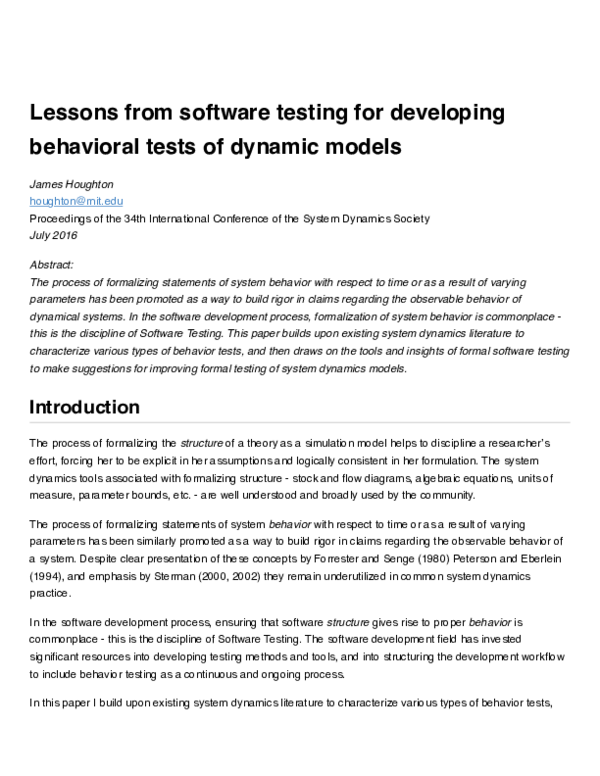 (PDF) Lessons from software testing for developing behavioral tests of ...