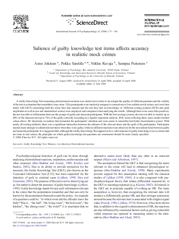 (PDF) Salience of guilty knowledge test items affects accuracy in ...