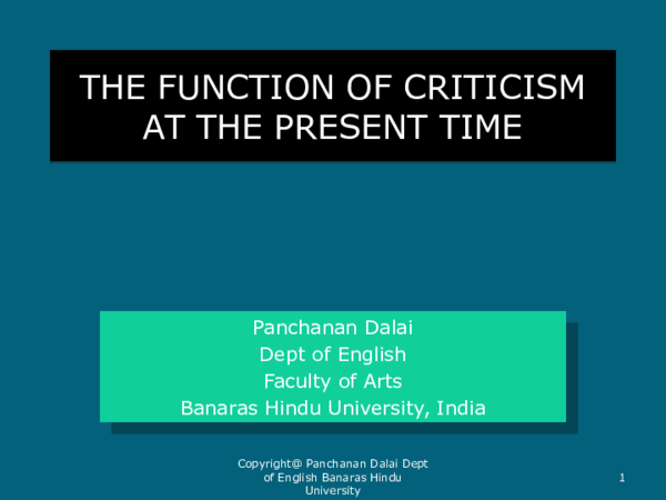 Ppt Matthew Arnold S Function Of Criticism Panchanan Dalai Academia Edu