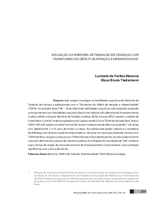 (PDF) Assessment of Working Memory in Children With Attention-Deficit ...