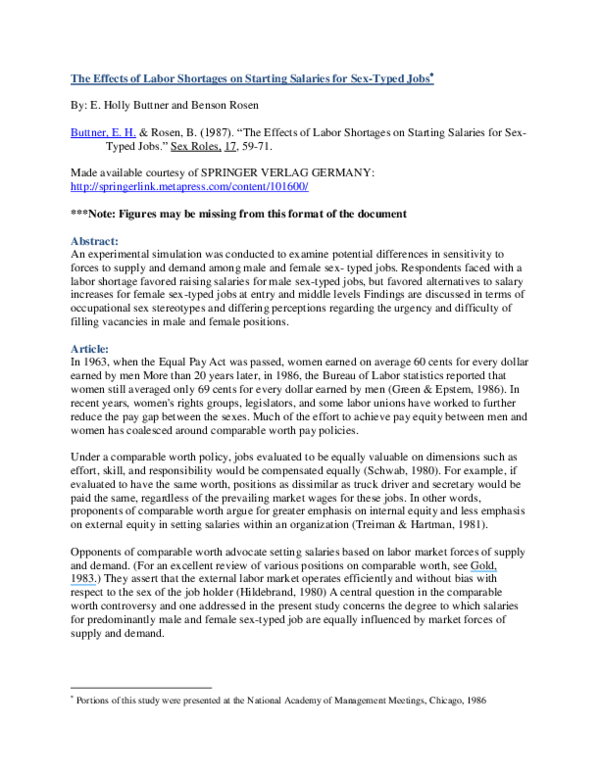 (PDF) The effects of labor shortages on starting salaries for sex-typed ...
