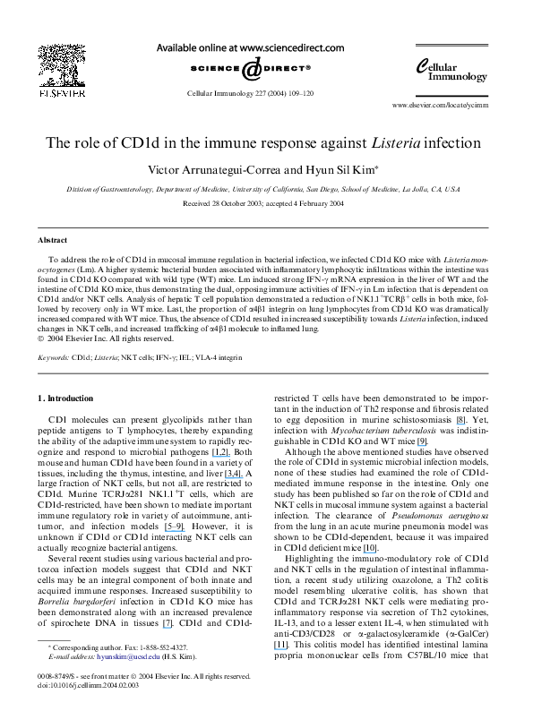 (PDF) The role of CD1d in the immune response against Listeria infection