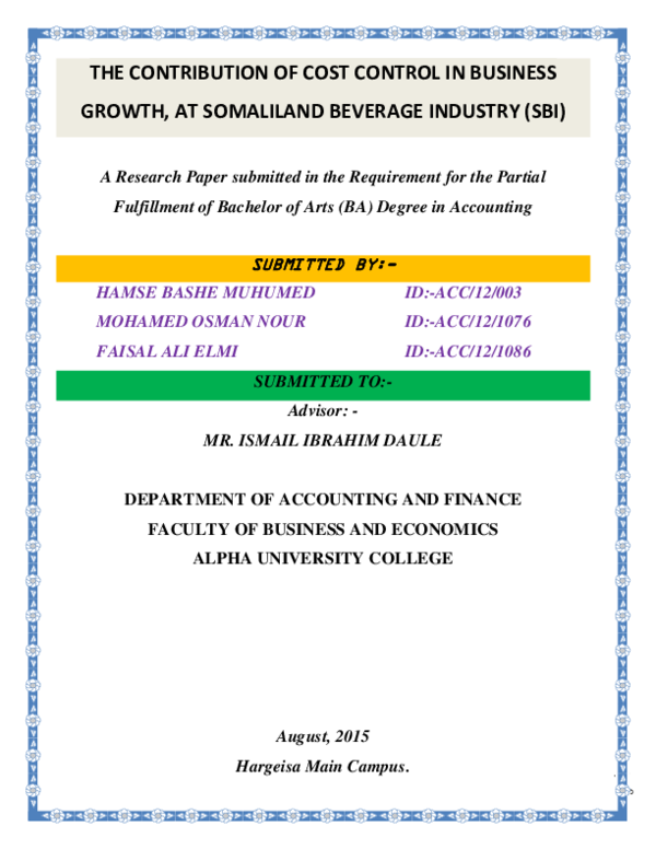  pdf the contribution of cost control in business growth at