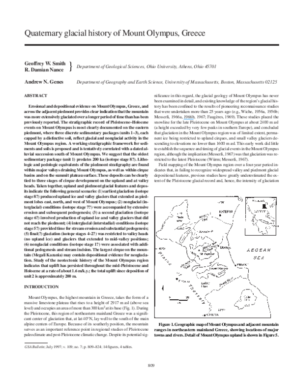 Quaternary glacial history of Mount Olympus, Greece
