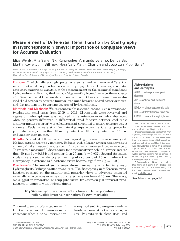 (PDF) Measurement of Differential Renal Function by Scintigraphy in