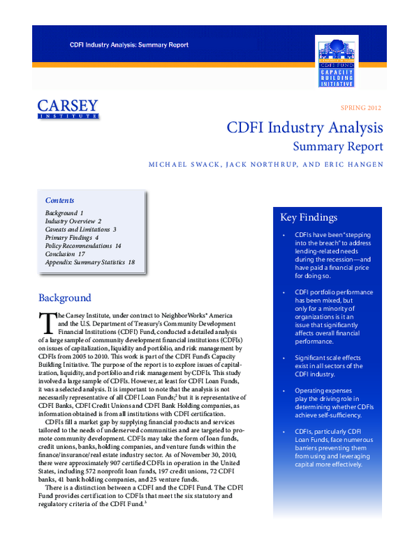 (PDF) CDFI industry analysis: summary report, 508 compliant version