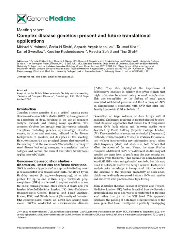 (PDF) Complex disease genetics: present and future translational ...
