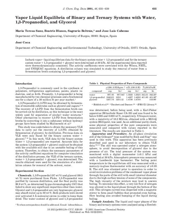 (PDF) Vapor Liquid Equilibria of Binary and Ternary Systems with Water ...