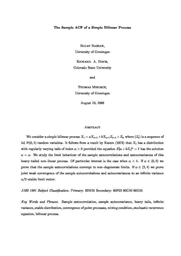 (PDF) The sample ACF of a simple bilinear process