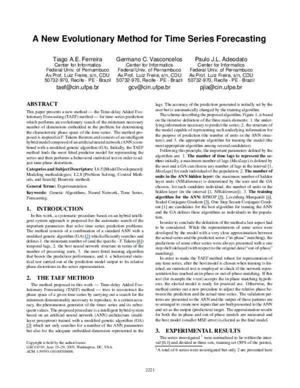 (PDF) A New Evolutionary Approach for Time Series Forecasting