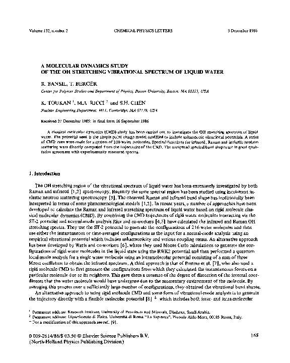 (PDF) A molecular dynamics study of the OH stretching vibrational ...