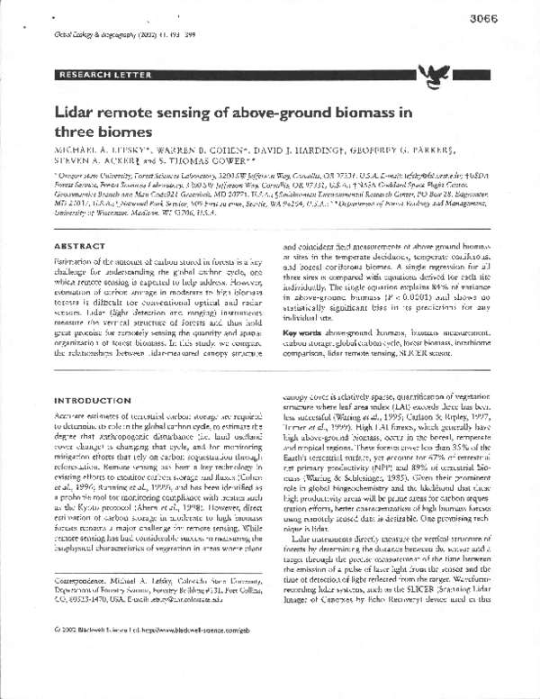 (PDF) Lidar remote sensing of above-ground biomass in three biomes