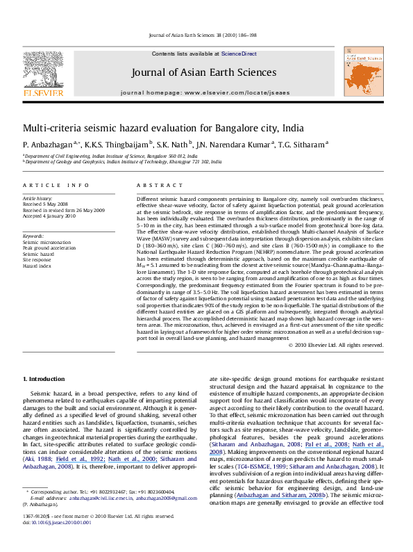 (PDF) Multi-criteria seismic hazard evaluation for Bangalore city, India