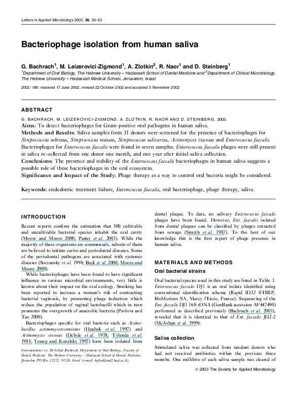 (PDF) Bacteriophage isolation from human saliva