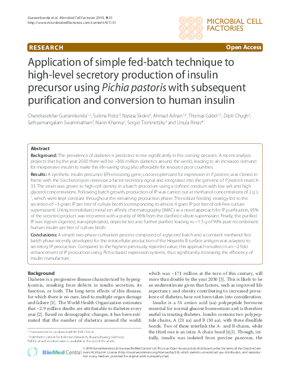 (PDF) Application of simple fedbatch technique to highlevel secretory production of insulin