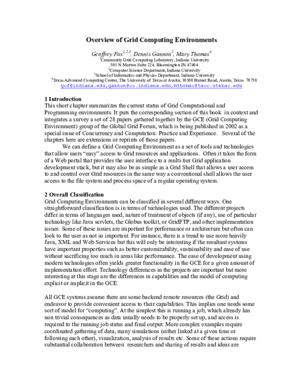 (PDF) Overview of Grid Computing Environments
