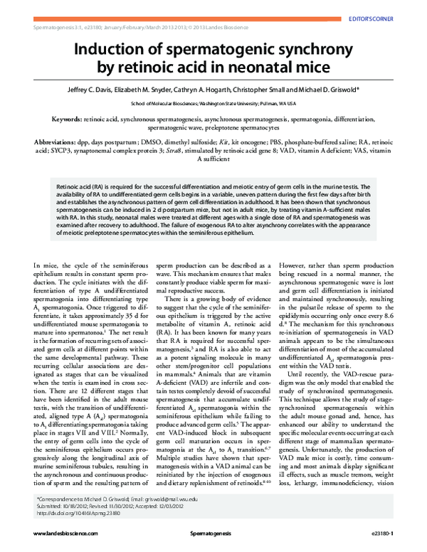 (PDF) Induction of spermatogenic synchrony by retinoic acid in neonatal ...