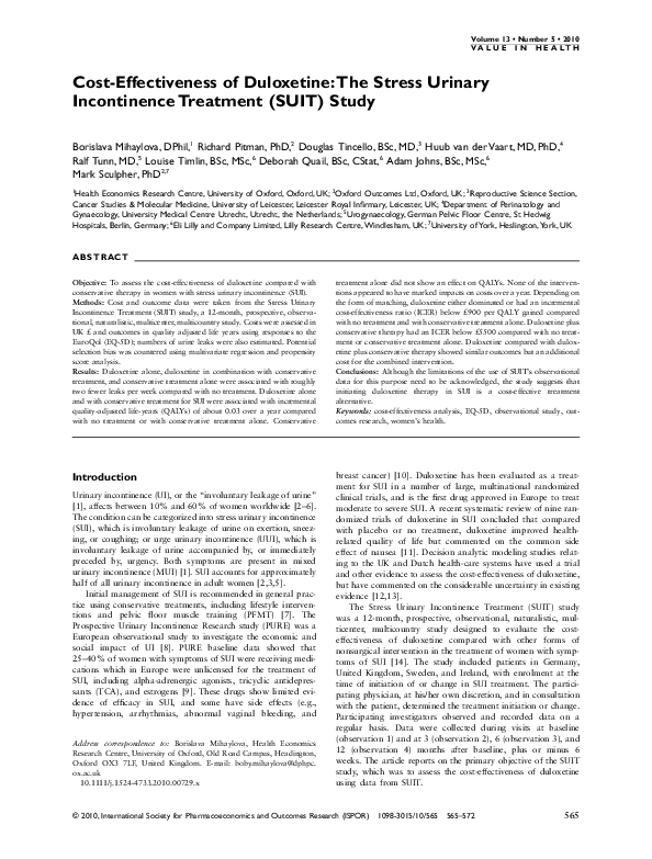 (PDF) Cost-effectiveness of duloxetine: the Stress Urinary Incontinence ...