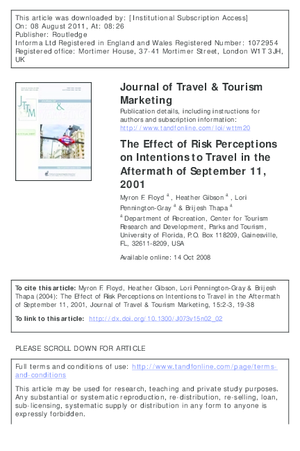 (PDF) The Effect of Risk Perceptions on Intentions to Travel in the ...