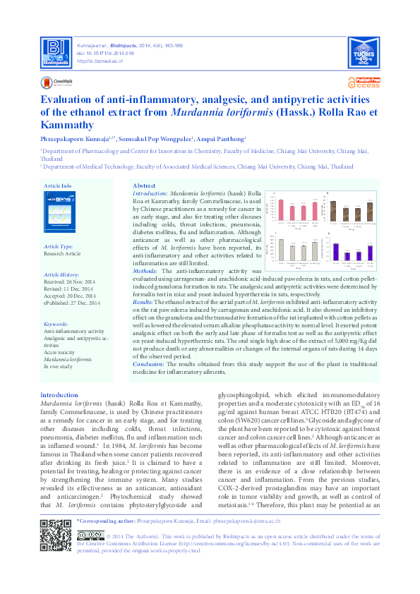 (PDF) Evaluation of the Anti-inflammatory, Analgesic and Antipyretic ...