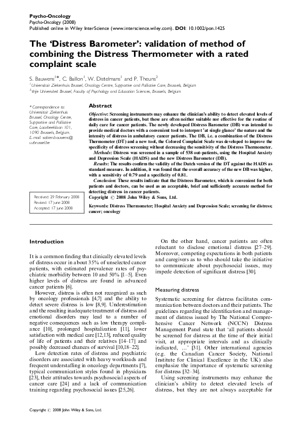 (PDF) The 'Distress Barometer': validation of method of combining the ...