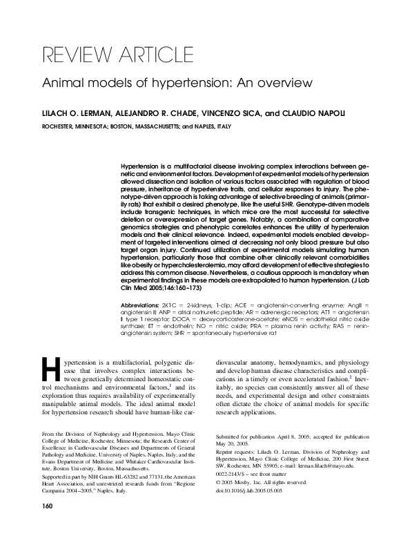 (PDF) Animal models of hypertension An overview Vincenzo Sica