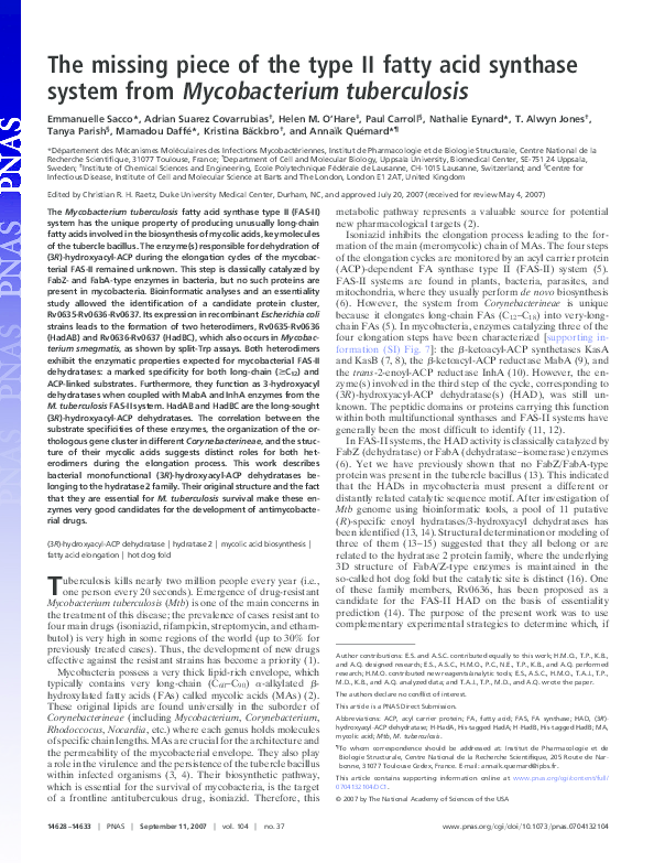 (PDF) The missing piece of the type II fatty acid synthase system from ...