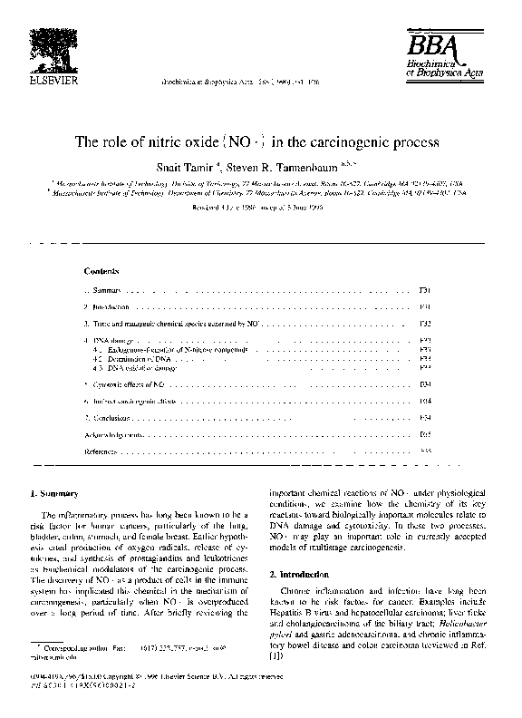 (PDF) The role of nitric oxide (NO·) in the carcinogenic process