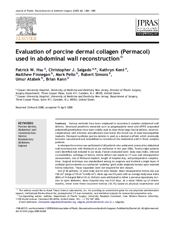 (PDF) Evaluation of porcine dermal collagen (Permacol) and porcine