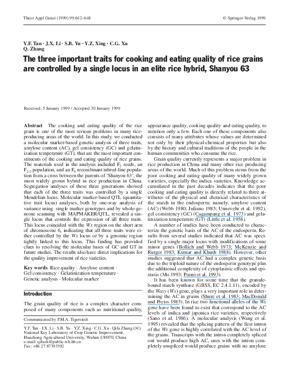 (PDF) The three important traits for cooking and eating quality of rice