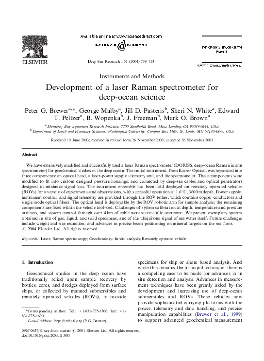 (PDF) Development of a laser Raman spectrometer for deep-ocean science