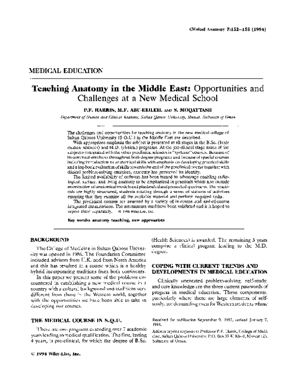 (PDF) Teaching anatomy in the middle east: Opportunities and challenges ...