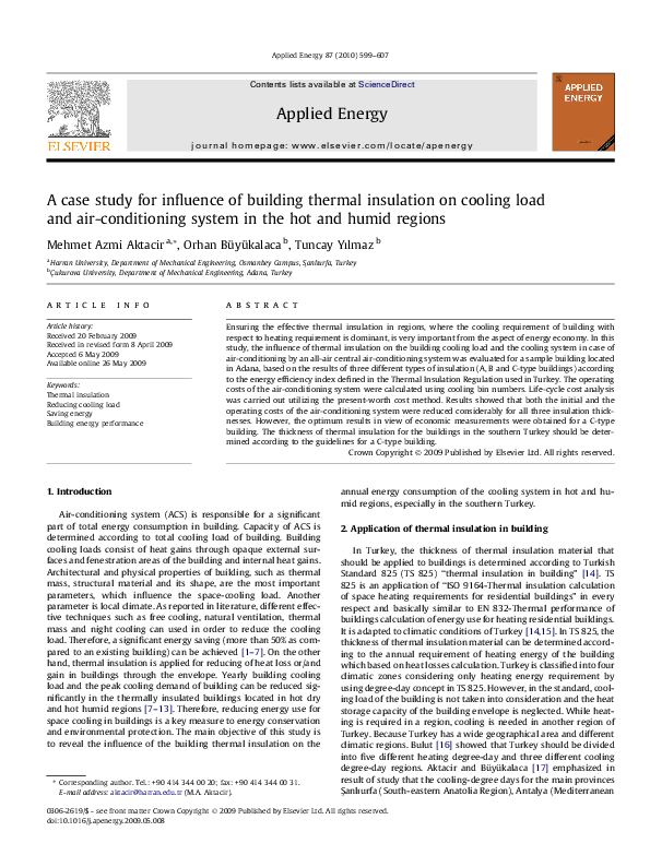 (PDF) A case study for influence of building thermal insulation on ...