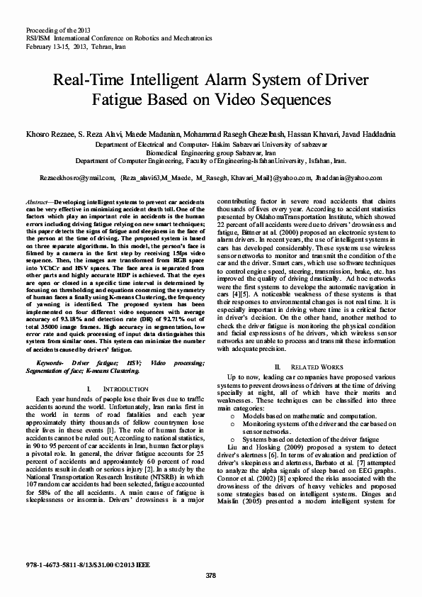 (PDF) Real-time intelligent alarm system of driver fatigue based on ...