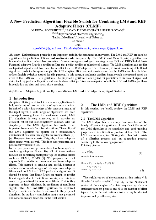 (PDF) A new prediction algorithm: flexible switch for combining LMS and ...