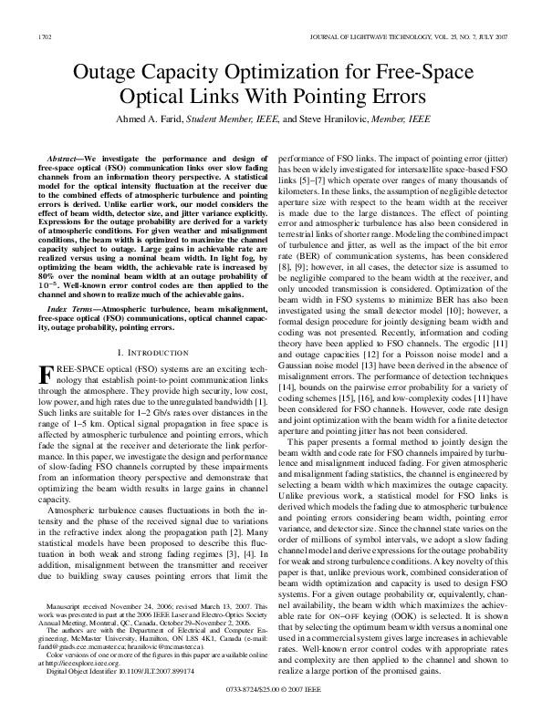 (PDF) Outage Capacity Optimization for Free-Space Optical Links With ...